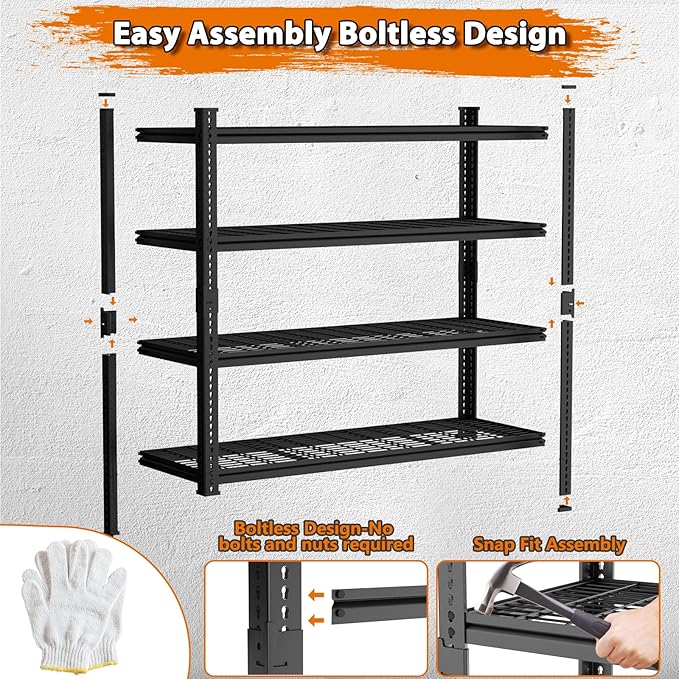Storage Shelves Heavy Duty, 60" L x 24" W x 60" H Garage Wire Shelving Unit Loads 2640LBS, 4-Tier Adjustable Metal Industrial Utility Shelf Rack for Kitchen, Laundry Room, Pantry, Warehouse, Basement
