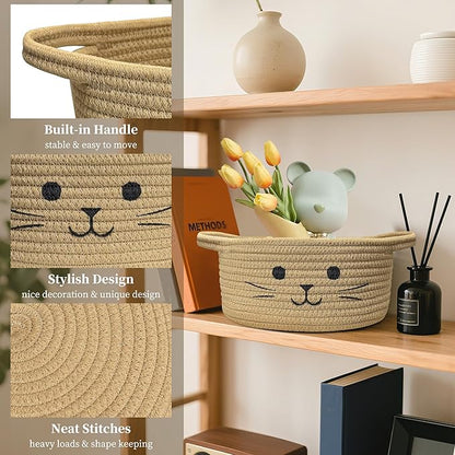 9.8" x 4" Small Cat Toy Basket - Baskets for Gifts Empty for Baby Shower Baby Baskets for Nursery Cute Woven Rope Storage Basket for Home Decor, Dog Toy Basket Jute Easter basket