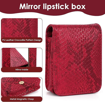 Red Lipstick Holder, Lipstick Case with Mirror, Mini Portable Makeup Holder for Women Girls, for Outside Mini bag Travel Cosmetic Pouch (1Pcs)