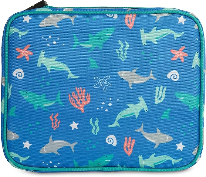 PackIt Freezable Classic Lunch Box, Sea Shark, Built with EcoFreeze® Technology, Collapsible, Reusable, Zip Closure With Zip Front Pocket and Buckle Handle, Designed for Fresh Lunch On the Go