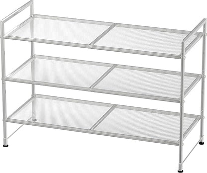 Simple Houseware 3-Tier Stackable Mesh Shoe Rack, Silver