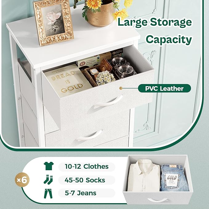 Huuger Tall Dresser for Bedroom, 7 Drawer Dresser & Chests of Drawers, Fabric Drawer for Closet, Bedroom, Night Stand, Metal Frame, Storage Tower with Fabric Bins, White