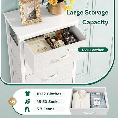 Huuger Tall Dresser for Bedroom, 7 Drawer Dresser & Chests of Drawers, Fabric Drawer for Closet, Bedroom, Night Stand, Metal Frame, Storage Tower with Fabric Bins, White