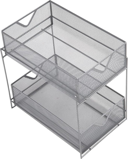 Mind Reader Accessory Organizer, Supply Storage, Makeup, Office, Kitchen, Metal Mesh, 8.25"L x 12.5"W x 12.5"H, Silver