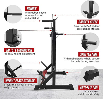 Yes4All Squat Rack for Home Gym, Adjustable Barbell Stand Rack, Multi-Function Weight Lifting, Dip Bar Station, Bench Press Rack Stand, Weight Plate Storage - Capacity Up to 600LBS