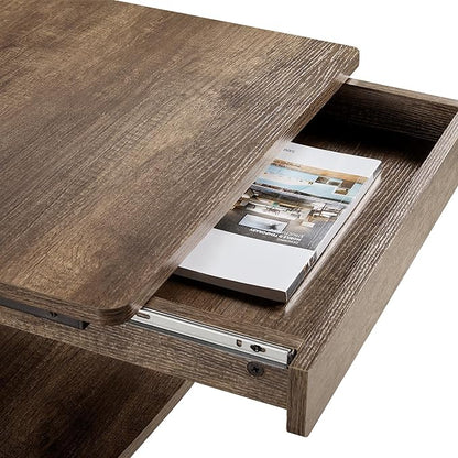Yaheetech Small Rolling Computer Desk with Storage Drawer, Rolling Home Office Computer Desk with Keyboard Tray, Laptop Desk with Wheels and Drawer, Taupe Wood
