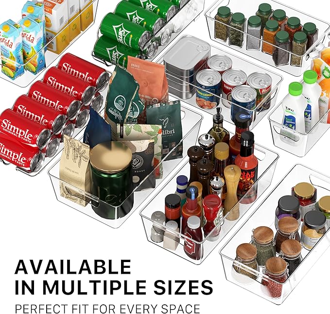 Simple Houseware 4 Pcs Pantry Clear Bin Storage Organizer, 14" x 7" x 3.75"