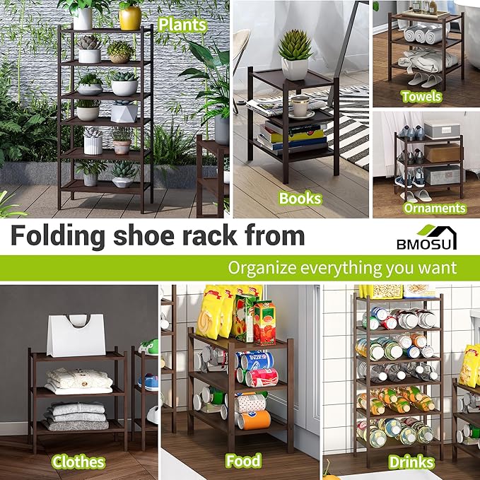 BMOSU 3-Tier Bamboo Small Shoe Rack Premium Stackable Shoe Shelf Storage Organizer for Hallway Closet Living Room Entryway Organizer(Brown)