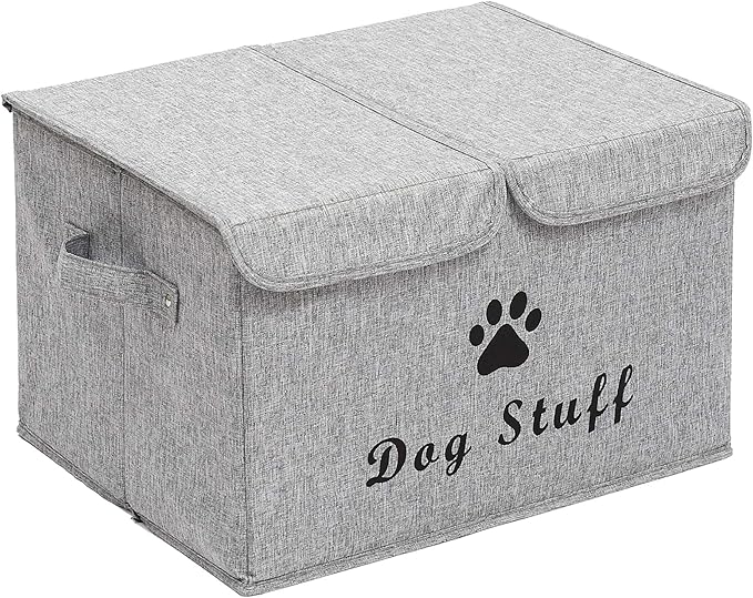 Dog toy box with lid dog storage organizer perfect basket for dog toys living room, playroom, closet, home organization and storage - Snow Gray