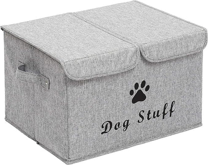 Dog toy box with lid dog storage organizer perfect basket for dog toys living room, playroom, closet, home organization and storage - Snow Gray
