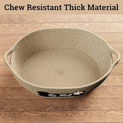 Dog Toy Basket - 100% Cotton Rope Woven Dog Toy Box for Living Room Area - Chew Proof Toybox Suitable for All Pets - Puppies to Large - Sturdy Reinforced Handles - Cute Aesthetic Design with Paw Print
