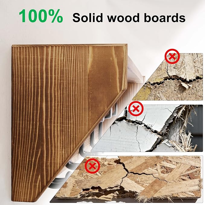 SKOLOO Wall Shelf with Hooks, 35-Inch Coat Rack Wall Mount with Shelf Organizer - Heavy Duty, 5 Tri Hooks - Perfect for Entryway, Hallway, Living Room, Bedroom, Mudroom, Wood Brown & Black
