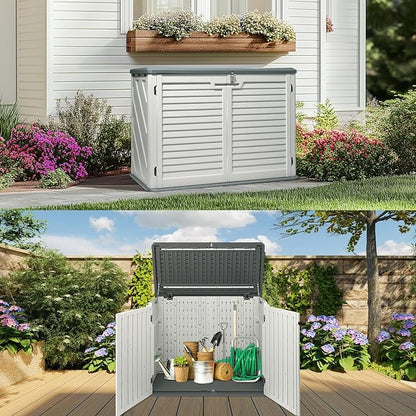 VINGLI Outdoor Storage Shed, Resin Storage Cabinet with Lockable Design, Weatherproof Tool Shed with HDPE Material, Resin Deck Box for Garden Tools, Pool Equipment, Garbage Cans, White (31.5 Cu.ft)