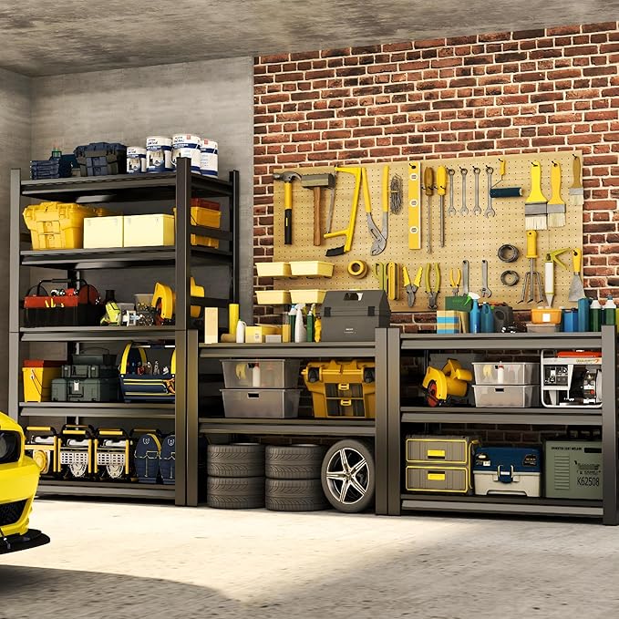 40"W 5-Tier Garage Storage Shelves, Adjustable Heavy Duty Metal Shelving Unit, Industrial Open Storage Shelf 2-in-1 Organizer Rack for Warehouse, Basement, Garage, Pantry (71.2"H x 39.4"W x 15.8"D)