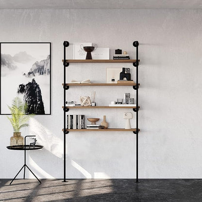 pamo Industrial Shelf Brackets Wall Mounted – Heavy Duty Floating Shelf Support, Black Steel Pipe Shelving, Adjustable DIY Shelf System, Modern Industrial Design (Boards Not Included)