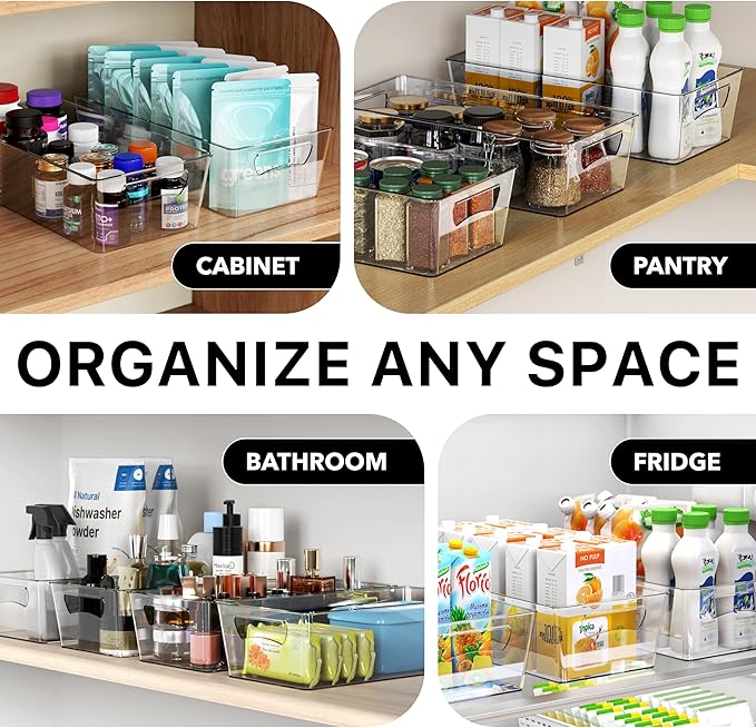 Simple Houseware 4 Pcs Pantry Clear Bin Storage Organizer, 14" x 7" x 3.75"
