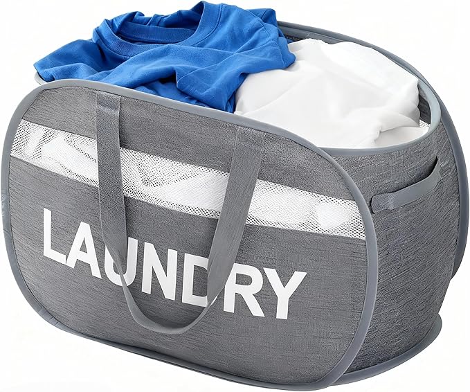 Foldable Laundry Basket with Lid, Oxford Cloth Reinforced Steel Ring Collapsible laundry hamper, 70L Breathable Mesh Dirty clothes hamper with Dual Handles for Home, Dorm, Apartment
