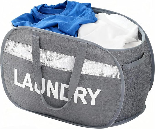 Foldable Laundry Basket with Lid, Oxford Cloth Reinforced Steel Ring Collapsible laundry hamper, 70L Breathable Mesh Dirty clothes hamper with Dual Handles for Home, Dorm, Apartment