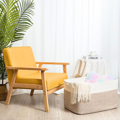 MINTWOOD Design 22in Extra Large Blanket Basket Holder Living Room, Rectangle Rope Woven Storage Basket with Handles for Laundry, Pool Towels, and Shoes, Dog Toy Organizer Bin Box, Light Brown