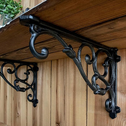 2 Pack Decorative Shelf Brackets,11 Inch Cast Iron Shelf Supply,Antique Black Corbel,Screws Anchor Included