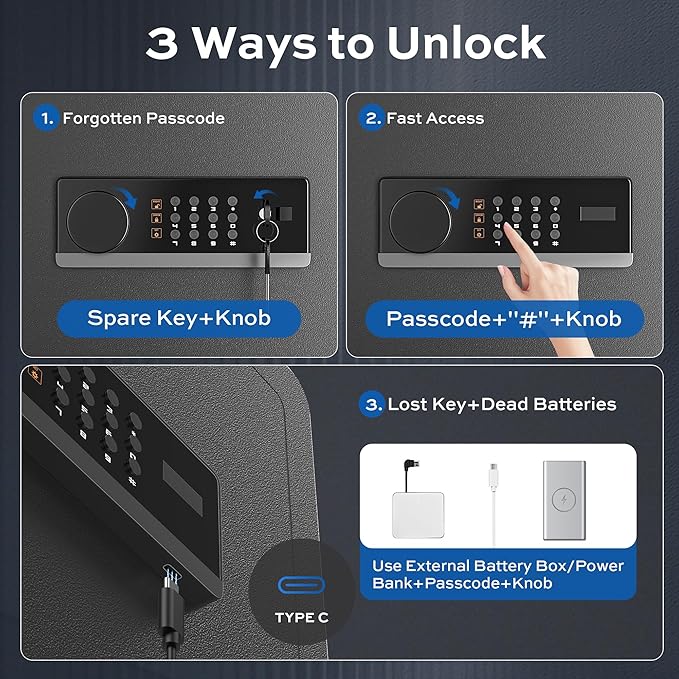 1.4 Cubic Feet Safe Box with Fireproof Waterproof Bag, Anti-theft Home Safe for Money Cash Documents Valuables, Digital Security Box with Alarm System, Electronic Keypad, Removable Shelf