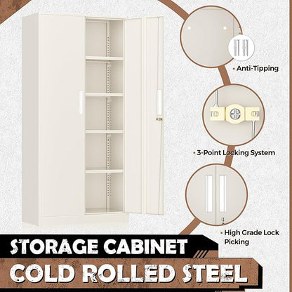 INTERGREAT Metal Lockable Storage Cabinet, 72” Storage Cabinet with 2 Doors and 4 Adjustable Shelves for Office, Home, Garage, Pantry (Assembly Required, Gray)