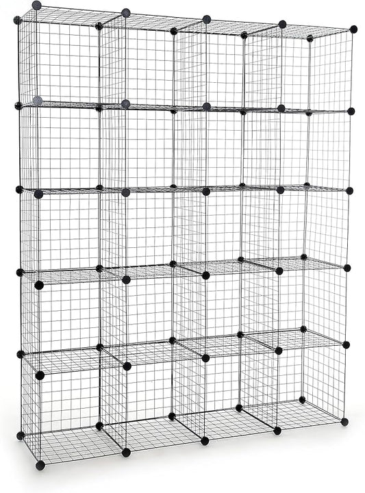 UNICOO - 14 * 14 inch Big Cube Multi Use DIY 20 Cube Wire Grid Organizer, Wardrobe Organizer, Bookcase, Storage - Black Wire