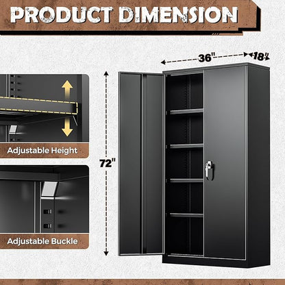 INTERGREAT Metal Storage Cabinet, 72” H Storage Cabinet with 2 Doors and 4 Adjustable Shelves for Office, Home, Garage, Pantry (Assembly Required, Black)