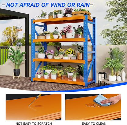 59" W Garage Storage Shelves,3000LBS Garage Shelving Heavy Duty Adjustable Shelving Unit,4 Tier Metal Utitly Shelves Industrial Shelving for Warehouses,Basement,Blue-Orange