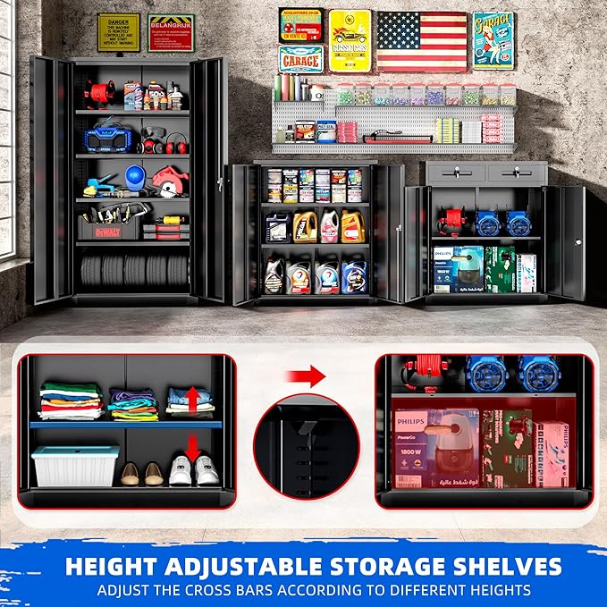 Greenvelly Metal Garage Storage Cabinet, 36" Locking File Cabinet with Adjustable Shelves and 2 Doors for Home Office,School, Black