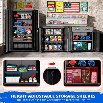 Greenvelly Metal Garage Storage Cabinet, 36" Locking File Cabinet with Adjustable Shelves and 2 Doors for Home Office,School, Black