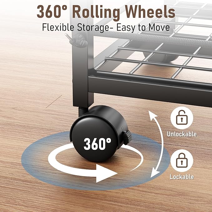 Sports Equipment Garage Organizer,Garage Ball Storage Rack for Sports with Wheels-Upgraded Sports Organizer Rack Outdoor Basketball Racks for Balls with Holder and Hooks (Black)
