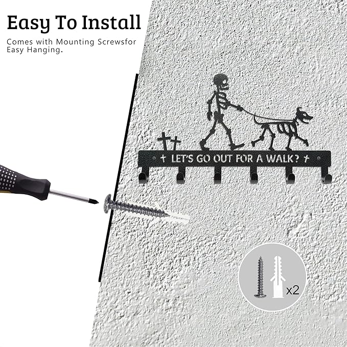 Skull Dog Paw Shaped Wall Mount Leash and Key Hook - Gothic Home Decor Organizer（Black Iron Vein）
