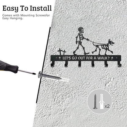 Skull Dog Paw Shaped Wall Mount Leash and Key Hook - Gothic Home Decor Organizer（Black Iron Vein）