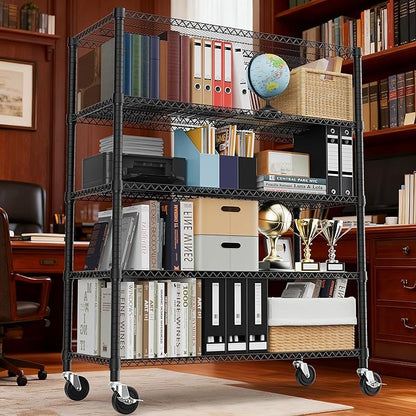 3300LBS 53.1" W 5 Tiers Shelf Steel Storage Shelving Utility Shelving Unit Steel Organizer Wire Rack for Home,Kitchen,Office,Garage Black 23.6" D x 53.1" W x 73.6" H