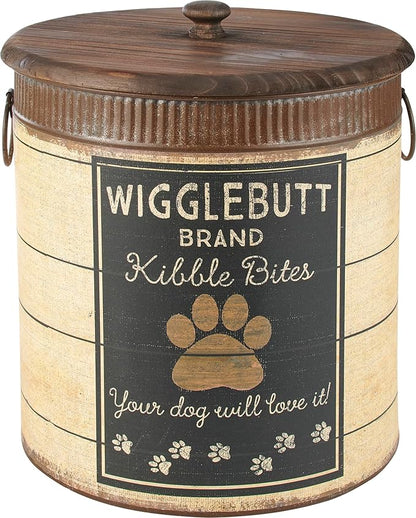 Primitives by Kathy Rustic Pet Tin Bins - Dog Food & Toy Storage Set, 'Toys & Beware of Wigglebutts' Themed Containers