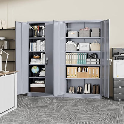 Greenvelly Metal Storage Cabinet with Locking Doors, 72" Dark Grey Lockable Storage with Adjustable Shelves, Steel Tool Cabinet for Home Office, Garage (36" x 18")