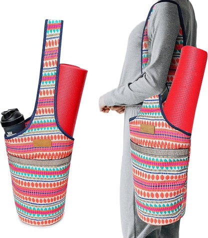 ALLEN & MATE 100% Cotton Yoga Mat Bag for Women and Men, Large Pocket with Zipper Storage, Shoulder Strap Carrier for Yoga and Pilates Mats