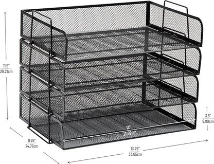 Mind Reader Stackable Paper Tray, Desktop Organizer, File Storage, Office, Metal Mesh, 4 Pcs., Black (Pack of 4)