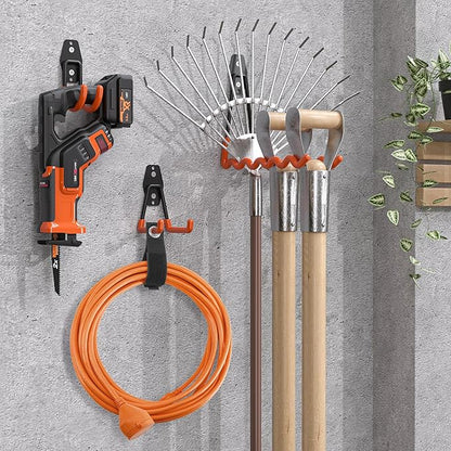 Nacial 16 Pack Garage Hooks Heavy Duty, Utility Steel Garage Storage Hook with 2 Extension Cord Storage Straps, Utility Garage Wall Mount Hooks for Hanging Bike, Ladder and Garden Tools, Orange