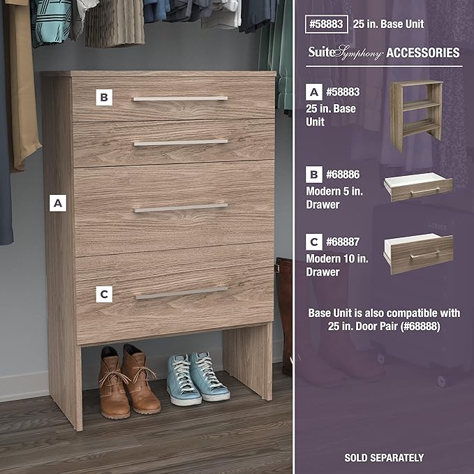 ClosetMaid SuiteSymphony Wood Shelf Unit, 2 Shelves, Adjustable, for Storage, Closet, Clothes, Shoes, Décor, TV, Books, Natural Gray