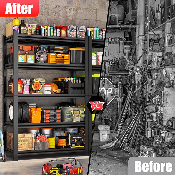 24"W x 12"D Garage Shelving Unit, 2000 lbs Heavy Duty Storage Shelves Easy Assembly 5-Tier Adjustable Metal Steel Utility Shelf Rack for Garage, Basement, Warehouse, 63" H x 23.6"W x 11.8"D