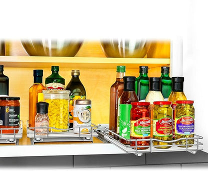 LYNK PROFESSIONAL® Pull Out Spice Rack Organizer for Inside Kitchen Cabinets - 10-3/8 inch Wide - Slide Out Drawer – Chrome Sliding Spice Organization for cabinet - Spice Racks - 1 Tier