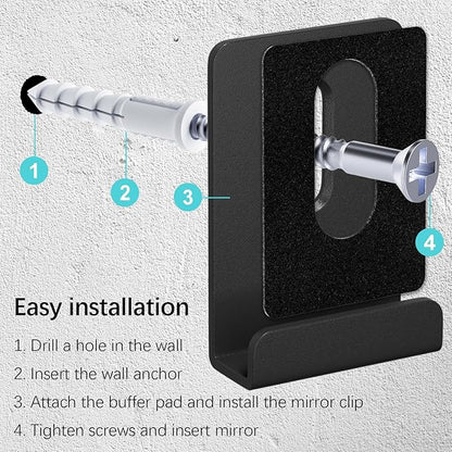 6Pcs Metal Mirror Clips for Wall Mounting, Mirror Holder Clips Heavy Mirror Hangers for The Wall (Black)