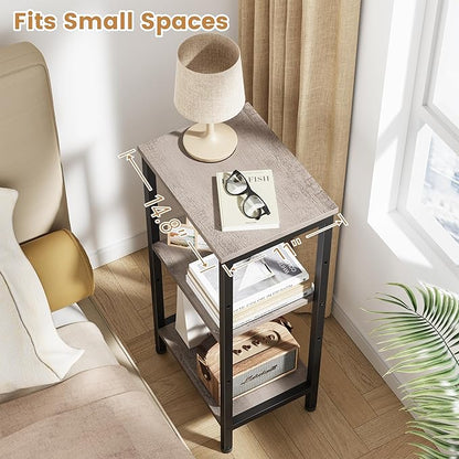 Small Grey Side Table, Tall End Table with Adjustable Shelf for Living Room, Grey Nightstand, Accent Table Stand for Home Decor, Office, Greige