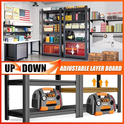 24"W Metal Garage Shelving Unit, Heavy Duty Adjustable Storage Rack, Steel Shelving, Industrial Shelves for Heavy Tools and Equipment, Ideal for Garage, Basement, Black (5-Tier 63"Hx23.6"Wx13.8"D)