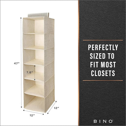 BINO 6-Shelf Sweater Closet Organizer - Beige | Closet Hanging Organizer for Bedroom | Sweater Storage Organizers | Hanging Shelves | Portable Closets for Clothes | Room Essentials