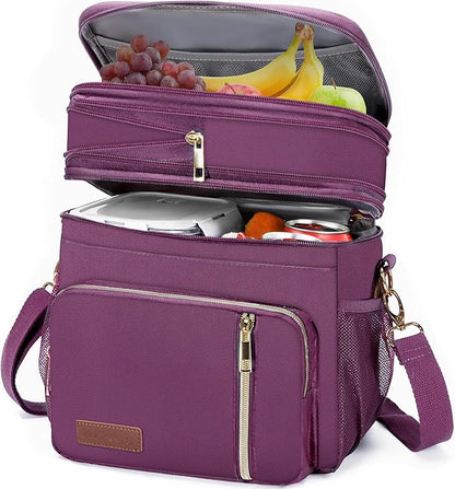 MIYCOO Lunch Bag & Lunch Box for Women Men, Double Deck Leakproof Insulated Soft Large Adult Camping Cooler bag for Work, Beach, Picnic, Travel (Purple, 15L)