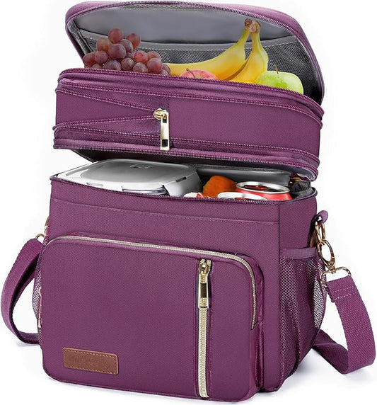 MIYCOO Lunch Bag & Lunch Box for Women Men, Double Deck Leakproof Insulated Soft Large Adult Camping Cooler bag for Work, Beach, Picnic, Travel (Purple, 15L)