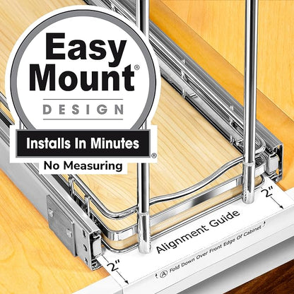 LYNK PROFESSIONAL® Élite™ Pull Out Spice Rack Organizer for Inside Kitchen Cabinets - 6" x 21" - Slide Out Drawer – Wood/Chrome Sliding Spice Organization for cabinet - Spice Racks - 2 Tier